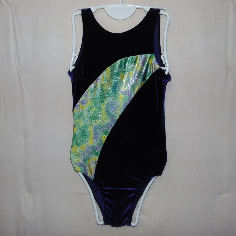 Purple Velvet Green Sparkle Leotard XL (girls)